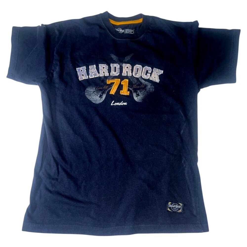 Y2K Vintage Hard Rock Cafe London T-Shirt Navy Blue Size Large USED